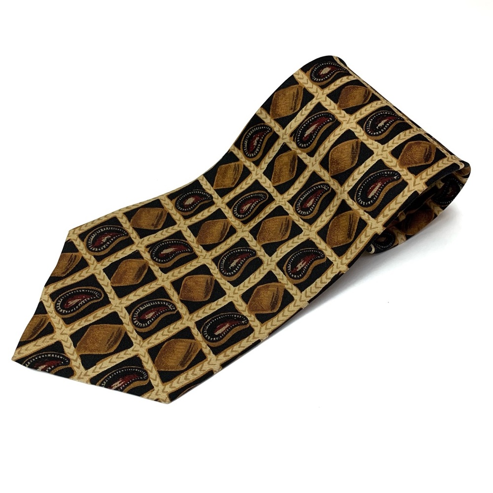 Ferrell Reed Handmade 100% Silk Yellow Multicolor Paisley Geometric Neck Tie